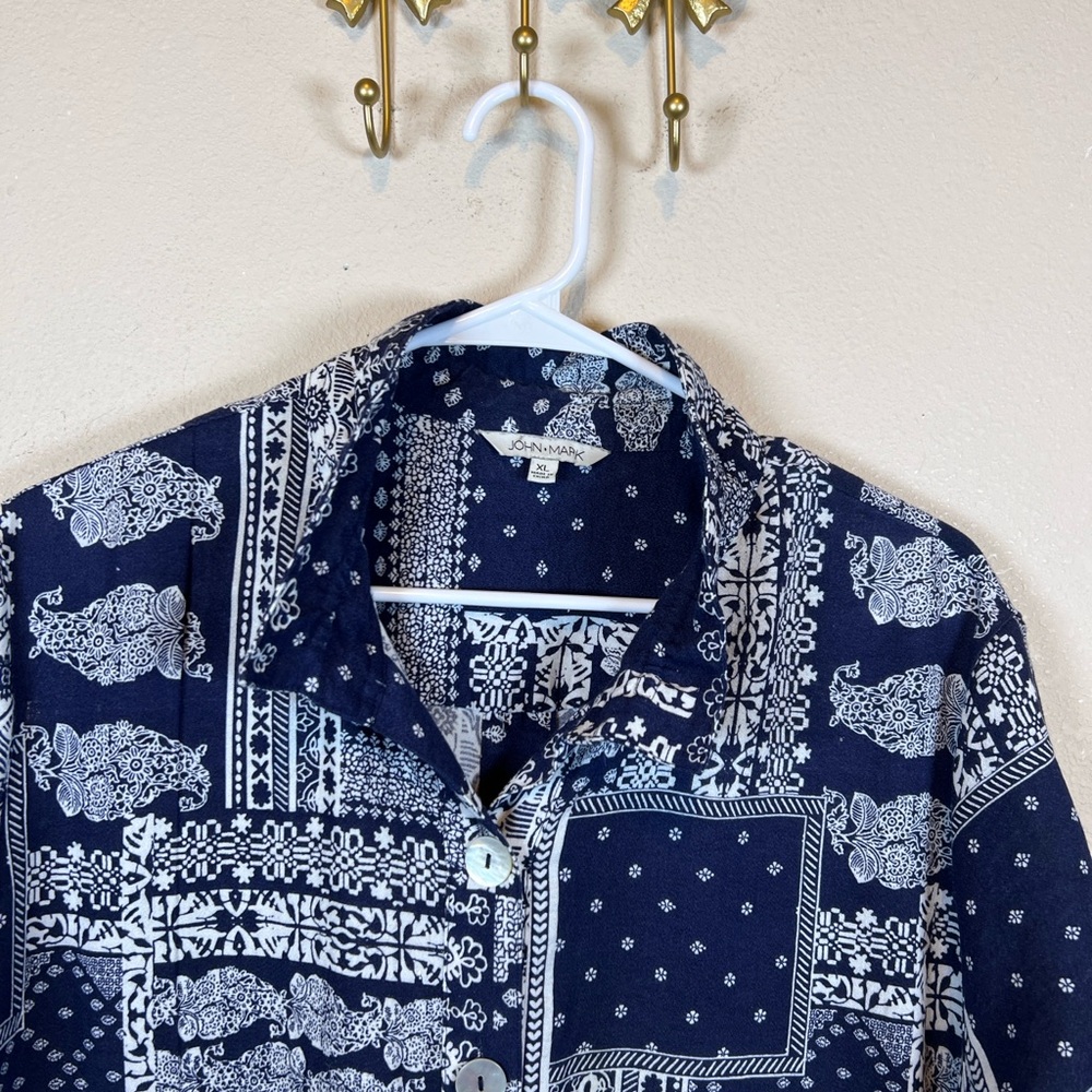 John Mark Navy Blue and White Patchwork bandanna … - image 2